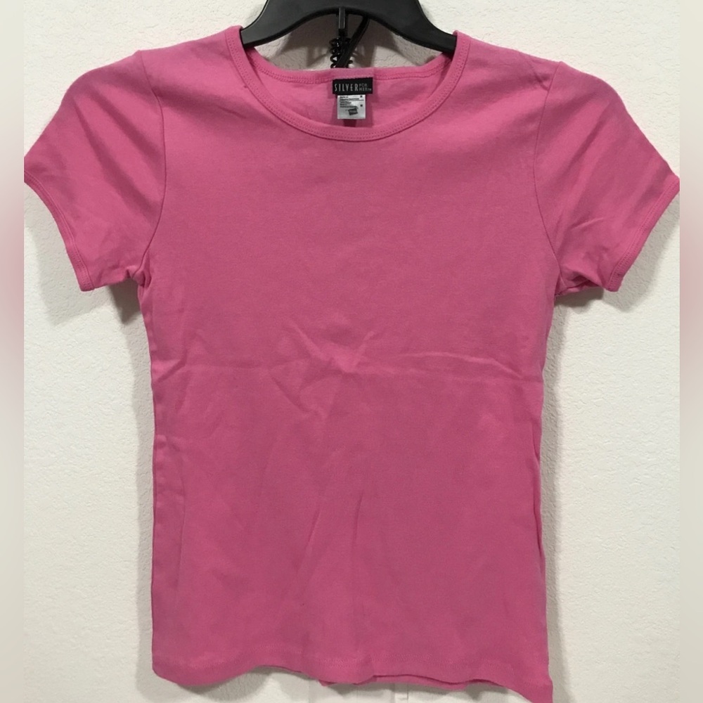 Y2K Fitted Baby Tee Hanes Silver for Her Size M